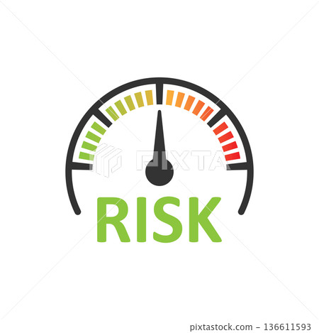 Risk meter icon in flat style. Rating indicator vector illustration on white isolated background. Fuel level sign business concept. 136611593