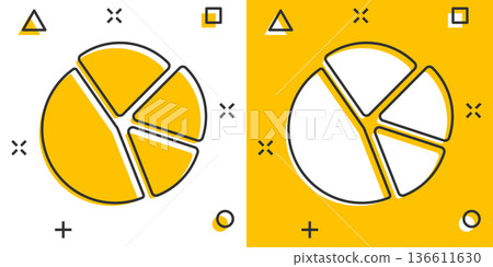Chart icon in comic style. Diagram cartoon vector illustration on white isolated background. Statistics splash effect business concept. Chart icon in comic style. Diagram cartoon vector illustration on white isolated background. Statistics splash effect business concept. 136611630