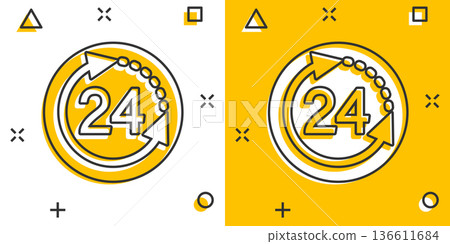 Clock icon in comic style. Watch cartoon vector illustration on white isolated background. Timer splash effect business concept. 136611684