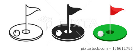 Golfing field icon set collection in flat style. Golfer vector illustration on isolated background. Golf equipment sign business concept. Golfing field icon set collection in flat style. Golfer vector illustration on isolated background. Golf equipment sign business concept. 136611795