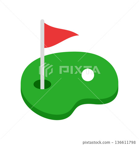 Golfing field icon in flat style. Golfer vector illustration on isolated background. Golf equipment sign business concept. 136611798