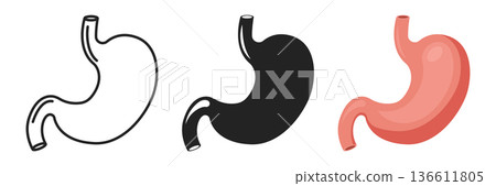Gerd stomach icon set collection in flat style. Reflux vector illustration on isolated background. Esophageal organ sign business concept. 136611805