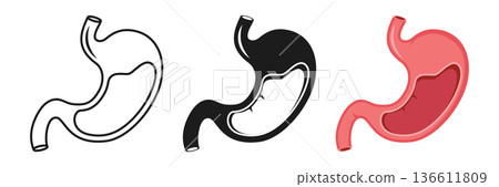 Gerd stomach icon set collection in flat style. Reflux vector illustration on isolated background. Esophageal organ sign business concept. Gerd stomach icon set collection in flat style. Reflux vector illustration on isolated background. Esophageal organ sign business concept. 136611809