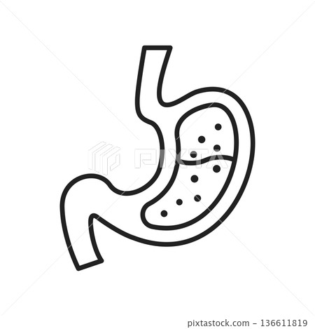 Gerd stomach icon in outline flat style. Reflux vector illustration on isolated background. Esophageal organ sign business concept. 136611819
