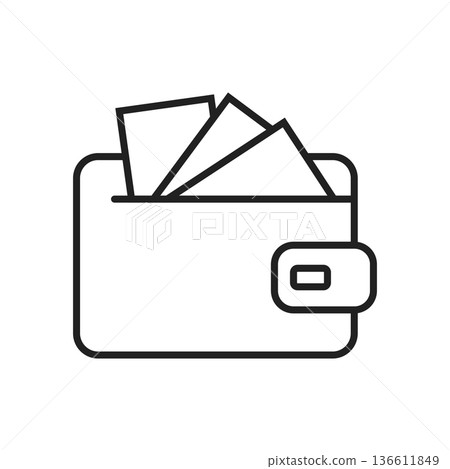 Wallet with paper bills icon in stroke outline style. Money bag vector illustration on isolated background. Financial accessory sign business concept. Wallet with paper bills icon in stroke outline style. Money bag vector illustration on isolated background. Financial accessory sign business concept. 136611849