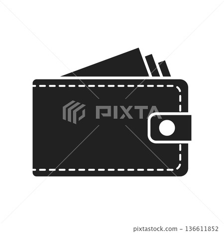 Wallet with paper bills icon in flat style. Money bag vector illustration on isolated background. Financial accessory sign business concept. 136611852
