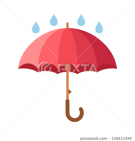 Umbrella icon in flat style. Rain protection vector illustration on isolated background. Weather defense equipment sign business concept. Umbrella icon in flat style. Rain protection vector illustration on isolated background. Weather defense equipment sign business concept. 136611940