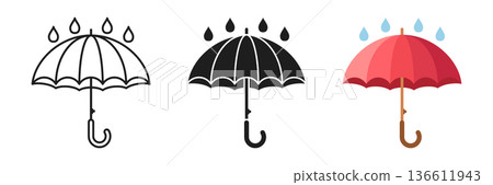 Umbrella icon set collection in flat style. Rain protection vector illustration on isolated background. Weather defense equipment sign business concept. Umbrella icon set collection in flat style. Rain protection vector illustration on isolated background. Weather defense equipment sign business concept. 136611943