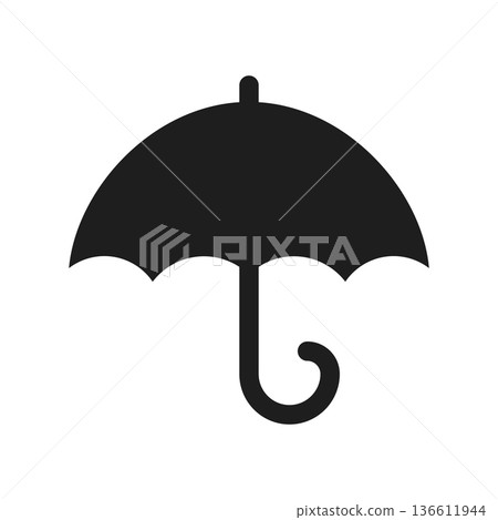 Umbrella icon in flat style. Rain protection vector illustration on isolated background. Weather defense equipment sign business concept. Umbrella icon in flat style. Rain protection vector illustration on isolated background. Weather defense equipment sign business concept. 136611944