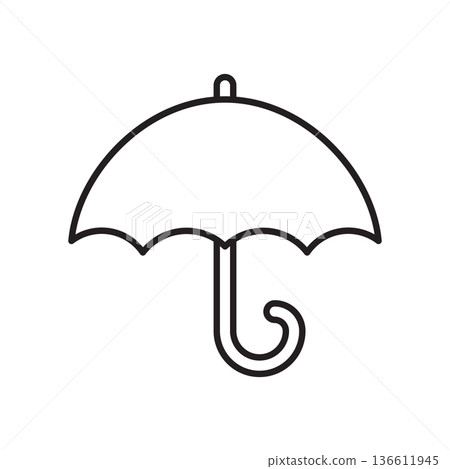 Umbrella icon in flat outline style. Rain protection vector illustration on isolated background. Weather defense equipment sign business concept. Umbrella icon in flat outline style. Rain protection vector illustration on isolated background. Weather defense equipment sign business concept. 136611945