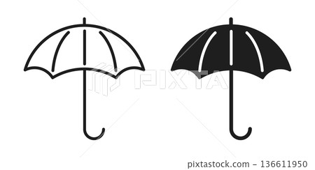 Umbrella icon in flat style. Rain protection vector illustration on isolated background. Weather defense equipment sign business concept. Umbrella icon in flat style. Rain protection vector illustration on isolated background. Weather defense equipment sign business concept. 136611950