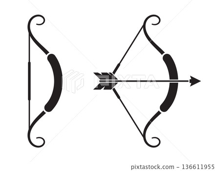 Archer bow icon in flat style. Archery weapon vector illustration on isolated background. Hunter target sign business concept. Archer bow icon in flat style. Archery weapon vector illustration on isolated background. Hunter target sign business concept. 136611955