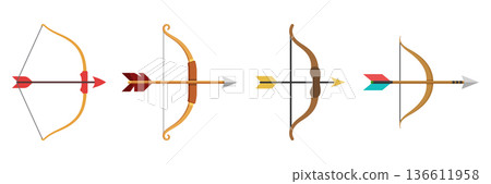 Archer bow icon set collection in flat style. Archery weapon vector illustration on isolated background. Hunter target sign business concept. Archer bow icon set collection in flat style. Archery weapon vector illustration on isolated background. Hunter target sign business concept. 136611958