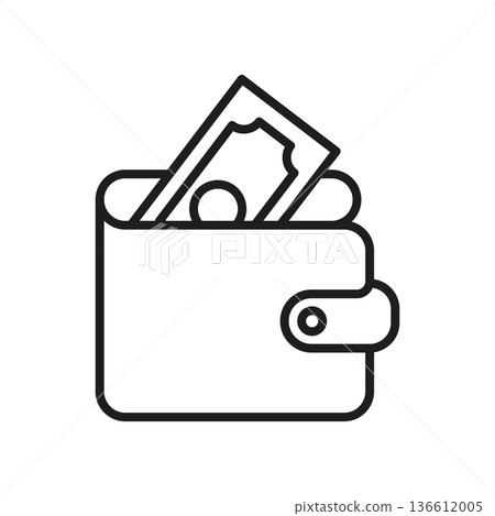 Wallet with paper bills icon in stroke outline style. Money bag vector illustration on isolated background. Financial accessory sign business concept. Wallet with paper bills icon in stroke outline style. Money bag vector illustration on isolated background. Financial accessory sign business concept. 136612005