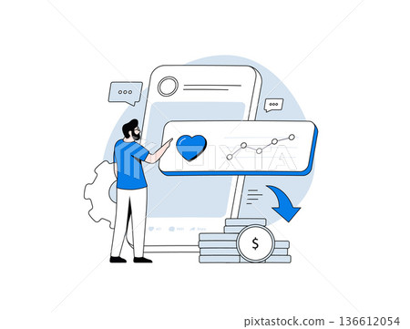Social media engagement analytics, influencer follower growth rate metrics, digital marketing performance dashboard for influencer marketing strategy, modern flat social media data vector illustration 136612054