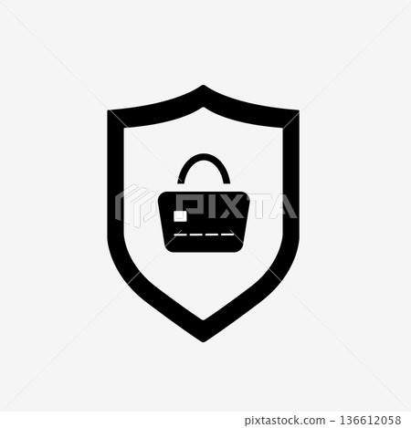 Online shopping security shield icon, e-commerce data protection and secure payment concept for digital store, minimal flat outline symbol for UI and corporate website, isolated vector illustration Online shopping security shield icon, e-commerce data protection and secure payment concept for digital store, minimal flat outline symbol for UI and corporate website, isolated vector illustration 136612058