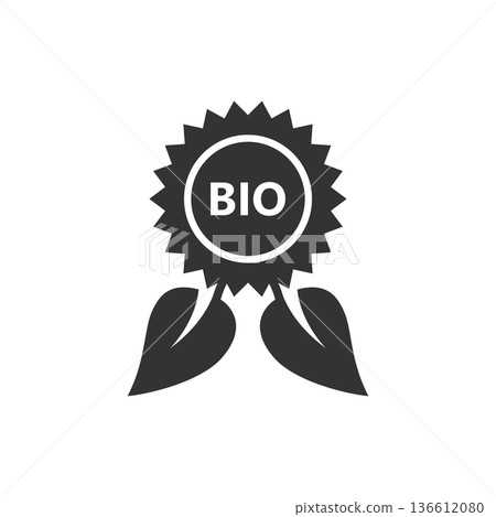 Medal and leaf icon in flat style. Vegan friendly vector illustration on white isolated background. Nature winner sign business concept. 136612080