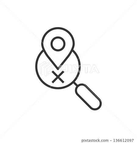 Map pin with magnifier icon in flat style. Gps navigation vector illustration on white isolated background. Locate position business concept. Map pin with magnifier icon in flat style. Gps navigation vector illustration on white isolated background. Locate position business concept. 136612097