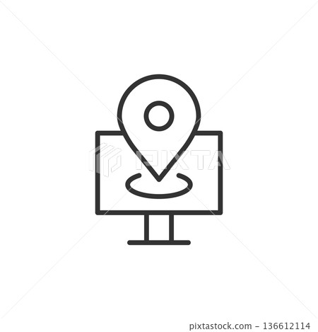 Computer navigation icon in flat style. Monitor pin gps vector illustration on white isolated background. City area location business concept. Computer navigation icon in flat style. Monitor pin gps vector illustration on white isolated background. City area location business concept. 136612114