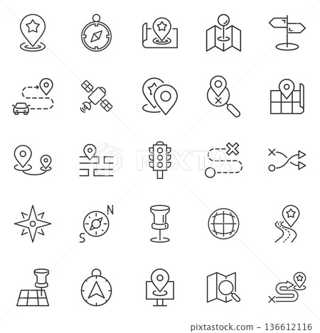 Navigation icon set in flat style. Gps direction vector illustration on white isolated background. Locate pin position business concept. 136612116