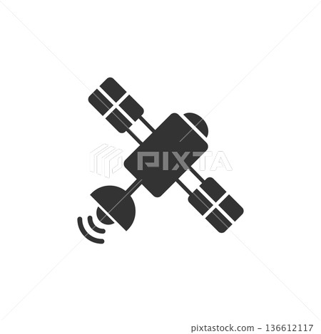 Satellite icon in flat style. Sputnik vector illustration on white isolated background. Space transport sign business concept. 136612117