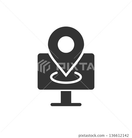 Computer navigation icon in flat style. Monitor pin gps vector illustration on white isolated background. City area location business concept. 136612142