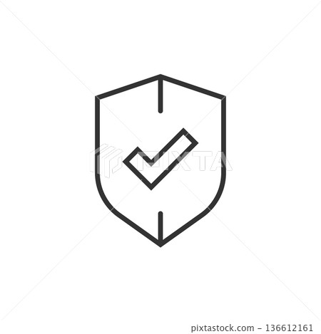 Shield with check mark icon in flat style. Protect vector illustration on white isolated background. Checkmark guard business concept. Shield with check mark icon in flat style. Protect vector illustration on white isolated background. Checkmark guard business concept. 136612161