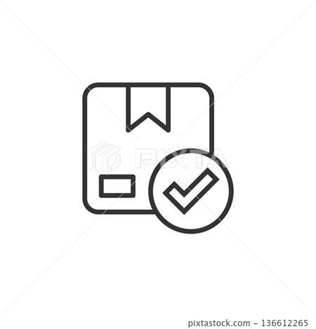 Shipping box check icon in flat style. Container approve vector illustration on white isolated background. Cardboard package business concept. Shipping box check icon in flat style. Container approve vector illustration on white isolated background. Cardboard package business concept. 136612265