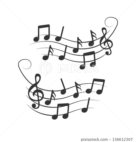 Music note icon in flat style. Song vector illustration on white isolated background. Musician sign business concept. 136612307