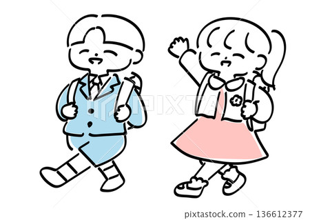 Cute and relaxed illustration of children at the entrance ceremony 136612377