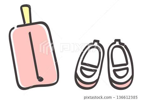 室內鞋和裝鞋的布袋 | 手繪可愛插圖 136612385