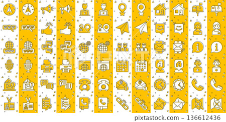 Contact us icon set in comic style. Mobile communication cartoon vector illustration on white isolated background. Phone call splash effect business concept. Contact us icon set in comic style. Mobile communication cartoon vector illustration on white isolated background. Phone call splash effect business concept. 136612436