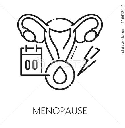 Menopause gynecology, pregnancy medicine line icon. Urinary healthcare outline sign, pregnancy medicine vector symbol. Reproductive health and gynecology icon or pictogram with uterus and calendar 136612443