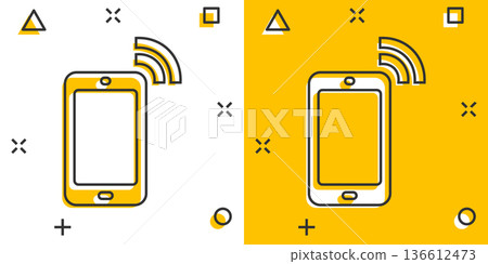 Smartphone blank screen icon in comic style. Mobile phone cartoon vector illustration on white isolated background. Telephone splash effect business concept. Smartphone blank screen icon in comic style. Mobile phone cartoon vector illustration on white isolated background. Telephone splash effect business concept. 136612473