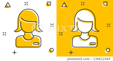 Woman face icon in comic style. People cartoon vector illustration on white background. Partnership splash effect business concept. 136612484
