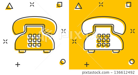 Mobile phone icon in comic style. Telephone talk cartoon vector illustration on white isolated background. Hotline contact splash effect business concept. Mobile phone icon in comic style. Telephone talk cartoon vector illustration on white isolated background. Hotline contact splash effect business concept. 136612492