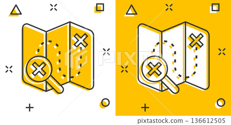 Map pin icon in comic style. GPS navigation cartoon vector illustration on white isolated background. Locate position splash effect business concept. Map pin icon in comic style. GPS navigation cartoon vector illustration on white isolated background. Locate position splash effect business concept. 136612505