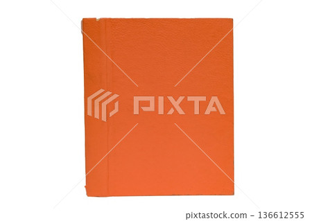 Orange book isolated on white background, front view, product photography for mockups and advertising projects. Orange book isolated on white background, front view, product photography for mockups and advertising projects. 136612555