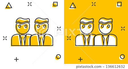 People communication icon in comic style. People cartoon vector illustration on white background. Partnership splash effect business concept. People communication icon in comic style. People cartoon vector illustration on white background. Partnership splash effect business concept. 136612632