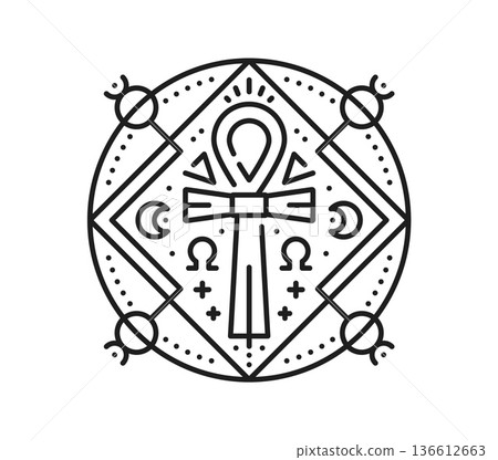 Egyptian ankh key of life esoteric line tattoo. Egypt culture tarot linear vector symbol, ancient history boho thin line sign. Africa civilization esoteric print with ancient sacred hieroglyph Egyptian ankh key of life esoteric line tattoo. Egypt culture tarot linear vector symbol, ancient history boho thin line sign. Africa civilization esoteric print with ancient sacred hieroglyph 136612663