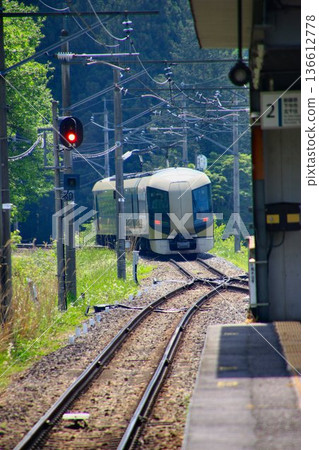 Early summer at Okukinu... Nakamiyori Onsen Station [Limited Express Liberty Aizu] 500 series 136612778