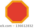 Chinese-style frame. Hand-drawn brush strokes of lightning. Red octagon. 136612832