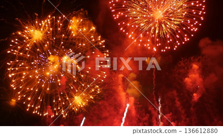 Banner Red Firework celebrate anniversary happy new year 2024 4th of july holiday festival. Banner red firework night time celebrate national holiday. Countdown new year 2025 festival with copy space Banner Red Firework celebrate anniversary happy new year 2024 4th of july holiday festival. Banner red firework night time celebrate national holiday. Countdown new year 2025 festival with copy space 136612880