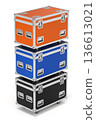 Multi-colored flight cases on white background - 3D illustration 136613021