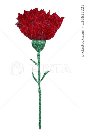 [Single Carnation] Hand-embroidered illustration material 136613223