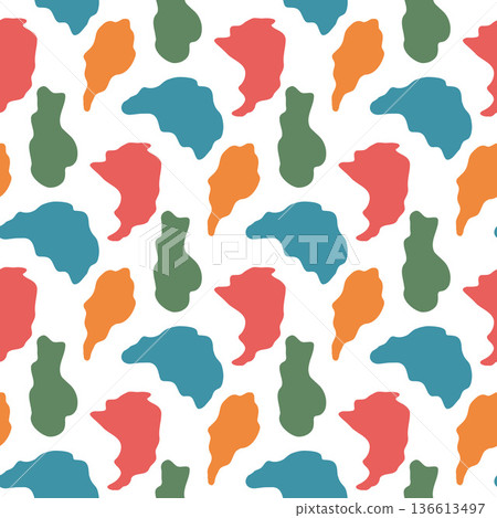 Organic blob seamless pattern. Irregular freeform liquid blobs background. Abstract amoeba spots. Camouflage animal print. Simple mini splashes. Vector seamless red, blue, orange bg illustration 136613497