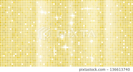 Glittering gold disco ball background. Christmas mirror backdrop with sequin mosaic and sparkle pattern. Shine grid texture festive party decoration. Vector illustration 136613740