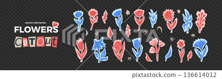 Flowers cutouts pastel pencil doodle stickers. Garden folk naive plants cut out. Paper collage kids chamomile, leaves, wildflower shapes. Scrapbook sticker floral elements. Vector scrap scribble set Flowers cutouts pastel pencil doodle stickers. Garden folk naive plants cut out. Paper collage kids chamomile, leaves, wildflower shapes. Scrapbook sticker floral elements. Vector scrap scribble set 136614012