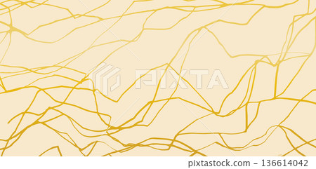 Kintsugi-inspired golden cracks on beige marble texture. Broken surface with elegant gold lines creates luxury abstract pattern. Perfect for modern design and art projects. Vector simple stone bg Kintsugi-inspired golden cracks on beige marble texture. Broken surface with elegant gold lines creates luxury abstract pattern. Perfect for modern design and art projects. Vector simple stone bg 136614042