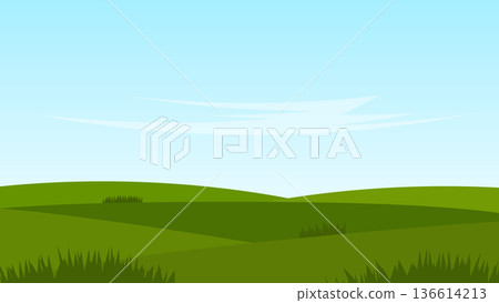 green hills and blue sky. nature landscape cartoon background scene green hills and blue sky. nature landscape cartoon background scene 136614213